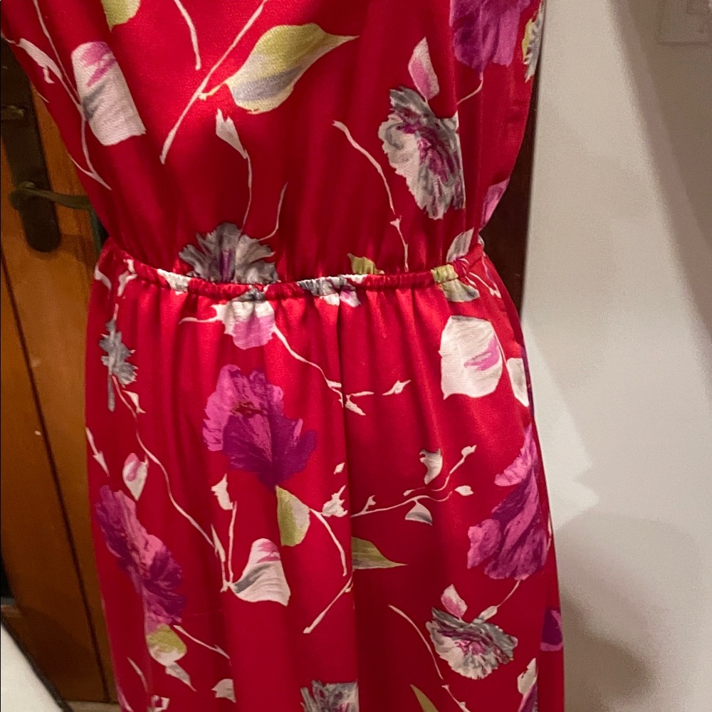 Banana Republic Red and White Floral Dress XS EUC Maxi Lined Pockets - Picture 7 of 13